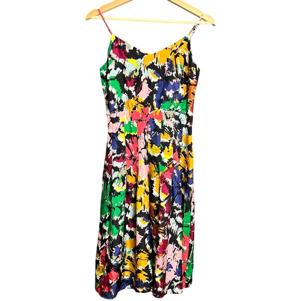 J.Crew Silk Women's Abstract Painterly Print Midi Dress Multicolor V-Neck Size 0 - Picture 5 of 13